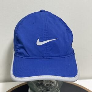 Nike Hat Cap Strap Back Blue Mens Reflective Trim Mesh‎ Dri-FIT Running Athletic